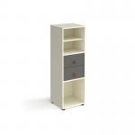 Universal cube storage unit 1295mm high on glides with matching shelf and drawers - white with grey inserts