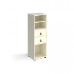 Universal cube storage unit 1295mm high on glides with matching shelf and drawers - white with white inserts