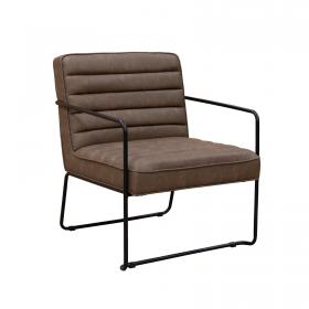 Decco ribbed lounge chair with black metal frame - brown leather DEC01-BR