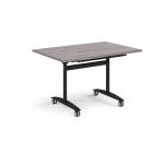 Rectangular deluxe fliptop meeting table with black frame 1200mm x 800mm - grey oak DFLP12-K-GO