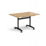 Rectangular deluxe flip top meeting table with black frame 1200mm x 800mm - oak DFLP12-K-O