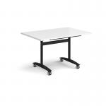 Rectangular deluxe fliptop meeting table with black frame 1200mm x 800mm - white DFLP12-K-WH