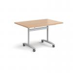 Rectangular deluxe flip top meeting table with silver frame 1200mm x 800mm - beech DFLP12-S-B