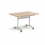 Rectangular deluxe flip top meeting table with silver frame 1200mm x 800mm - Kendal oak DFLP12-S-KO