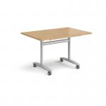 Rectangular deluxe flip top meeting table with silver frame 1200mm x 800mm - oak DFLP12-S-O