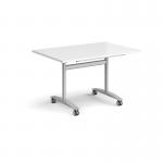 Rectangular deluxe flip top meeting table with silver frame 1200mm x 800mm - white DFLP12-S-WH