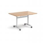 Rectangular deluxe flip top meeting table with white frame 1200mm x 800mm - beech DFLP12-WH-B