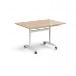 Rectangular deluxe flip top meeting table with white frame 1200mm x 800mm -Kendal oak DFLP12-WH-KO