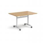 Rectangular deluxe flip top meeting table with white frame 1200mm x 800mm - oak DFLP12-WH-O