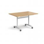 Rectangular deluxe fliptop meeting table with white frame 1200mm x 800mm - oak DFLP12-WH-O