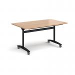 Rectangular deluxe flip top meeting table with black frame 1400mm x 800mm - beech DFLP14-K-B