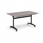 Rectangular deluxe fliptop meeting table with black frame 1400mm x 800mm - grey oak DFLP14-K-GO