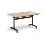 Rectangular deluxe flip top meeting table with black frame 1400mm x 800mm - Kendal oak DFLP14-K-KO