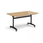 Rectangular deluxe fliptop meeting table with black frame 1400mm x 800mm - oak