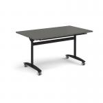 Rectangular deluxe flip top meeting table with black frame 1400mm x 800mm - Onyx Grey DFLP14-K-OG