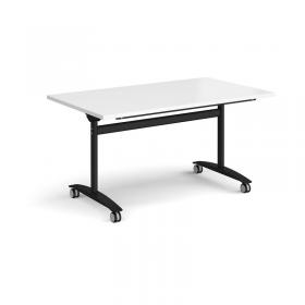 Rectangular deluxe fliptop meeting table with black frame 1400mm x 800mm - white DFLP14-K-WH