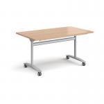 Rectangular deluxe flip top meeting table with silver frame 1400mm x 800mm - beech DFLP14-S-B