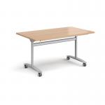 Rectangular deluxe fliptop meeting table with silver frame 1400mm x 800mm - beech