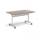 Rectangular deluxe flip top meeting table with silver frame 1400mm x 800mm - Barcelona Walnut DFLP14-S-BW