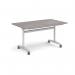 Rectangular deluxe fliptop meeting table with silver frame 1400mm x 800mm - grey oak DFLP14-S-GO