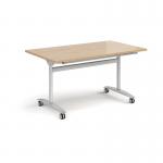 Rectangular deluxe flip top meeting table with silver frame 1400mm x 800mm - Kendal oak DFLP14-S-KO