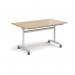 Rectangular deluxe flip top meeting table with silver frame 1400mm x 800mm - Kendal oak DFLP14-S-KO