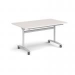 Rectangular deluxe flip top meeting table with silver frame 1400mm x 800mm -Light Grey DFLP14-S-LG