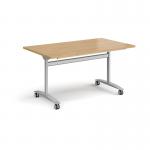 Rectangular deluxe flip top meeting table with silver frame 1400mm x 800mm - oak DFLP14-S-O