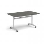 Rectangular deluxe flip top meeting table with silver frame 1400mm x 800mm -Onyx Grey DFLP14-S-OG