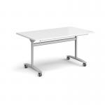 Rectangular deluxe fliptop meeting table with silver frame 1400mm x 800mm - white