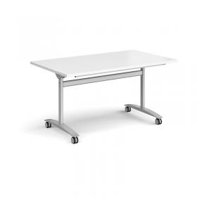 Rectangular deluxe fliptop meeting table with silver frame 1400mm x 800mm - white DFLP14-S-WH
