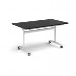 Rectangular deluxe flip top meeting table with white frame 1400mm x 800mm - Black DFLP14-WH-BK