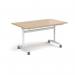 Rectangular deluxe flip top meeting table with white frame 1400mm x 800mm - Kendal oak DFLP14-WH-KO