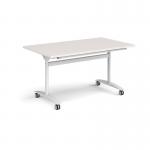 Rectangular deluxe flip top meeting table with white frame 1400mm x 800mm - Light Grey DFLP14-WH-LG