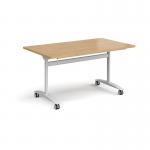 Rectangular deluxe fliptop meeting table with white frame 1400mm x 800mm - oak DFLP14-WH-O