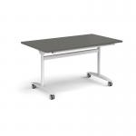 Rectangular deluxe flip top meeting table with white frame 1400mm x 800mm - Onyx Grey DFLP14-WH-OG