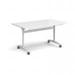 Rectangular deluxe flip top meeting table with white frame 1400mm x 800mm - white DFLP14-WH-WH