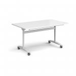 Rectangular deluxe fliptop meeting table with white frame 1400mm x 800mm - white DFLP14-WH-WH