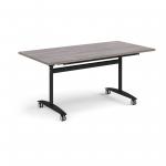 Rectangular deluxe fliptop meeting table with black frame 1600mm x 800mm - grey oak DFLP16-K-GO