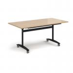 Rectangular deluxe flip top meeting table with black frame 1600mm x 800mm -Kendal oak DFLP16-K-KO