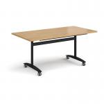 Rectangular deluxe flip top meeting table with black frame 1600mm x 800mm - oak DFLP16-K-O