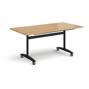 Rectangular deluxe flip top meeting table with black frame 1600mm x