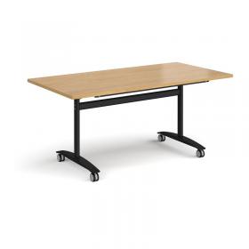 Rectangular deluxe fliptop meeting table with black frame 1600mm x 800mm - oak DFLP16-K-O