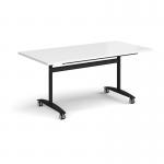 Rectangular deluxe flip top meeting table with black frame 1600mm x 800mm - white DFLP16-K-WH