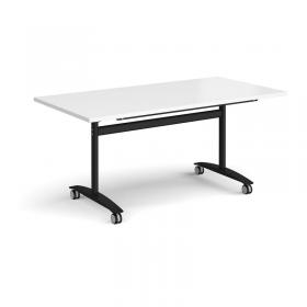 Rectangular deluxe fliptop meeting table with black frame 1600mm x 800mm - white DFLP16-K-WH