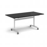 Rectangular deluxe flip top meeting table with silver frame 1600mm x 800mm - Black DFLP16-S-BK