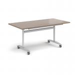 Rectangular deluxe flip top meeting table with silver frame 1600mm x 800mm -Barcelona Walnut DFLP16-S-BW