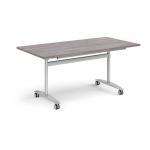 Rectangular deluxe fliptop meeting table with silver frame 1600mm x 800mm - grey oak DFLP16-S-GO