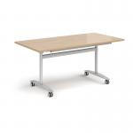 Rectangular deluxe flip top meeting table with silver frame 1600mm x 800mm - Kendal oak DFLP16-S-KO