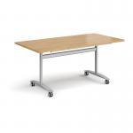 Rectangular deluxe fliptop meeting table with silver frame 1600mm x 800mm - oak